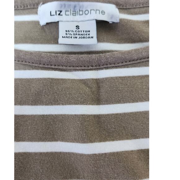 Liz Claiborne Short Sleeved Brown and White T-shirt Women's Size Small - Picture 3 of 14